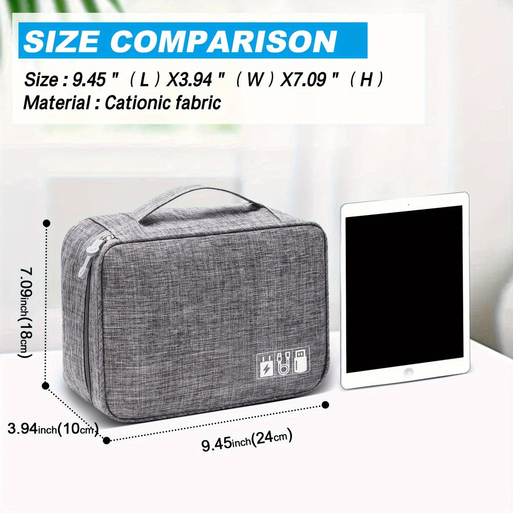 Cable Organizer Bag for Travel Double Layer – Water-Resistant Electronics Case with Removable Dividers | Cables, Chargers, Power Bank & Tablet, Grey & Black