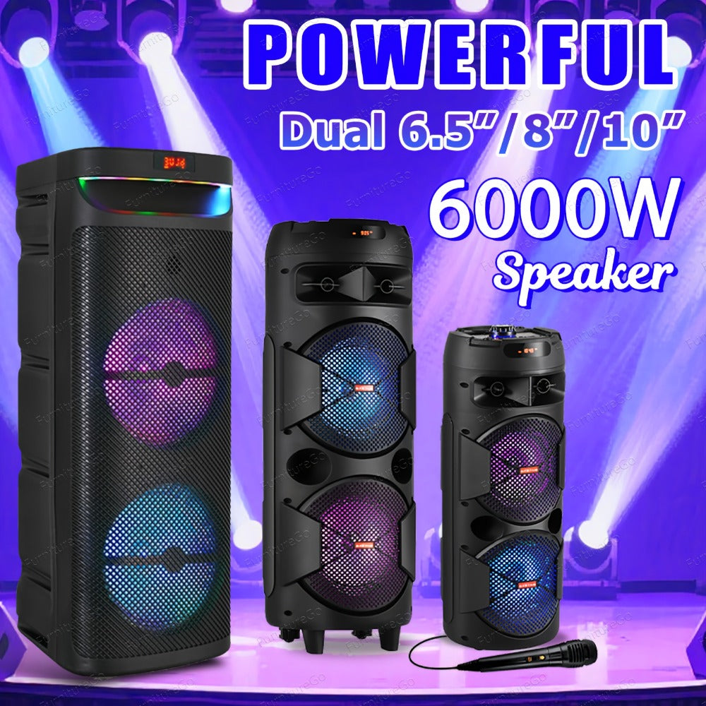 Wireless Party Speaker with Dual Subwoofers & RGB Lighting – FM Radio, USB/TF Card Playback, TWS Stereo Pairing, 20-Hour Battery, Portable Bluetooth Boombox for Outdoor & Indoor Parties