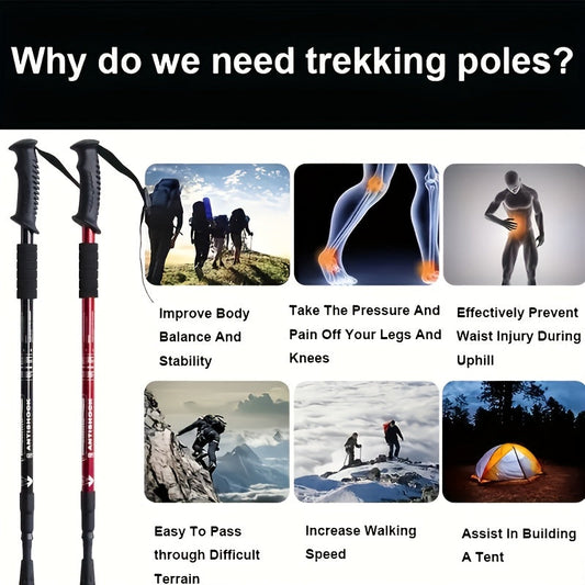 Adjustable Hiking Stick, Foldable Aluminum Alloy with Quick-Lock Height Adjustment