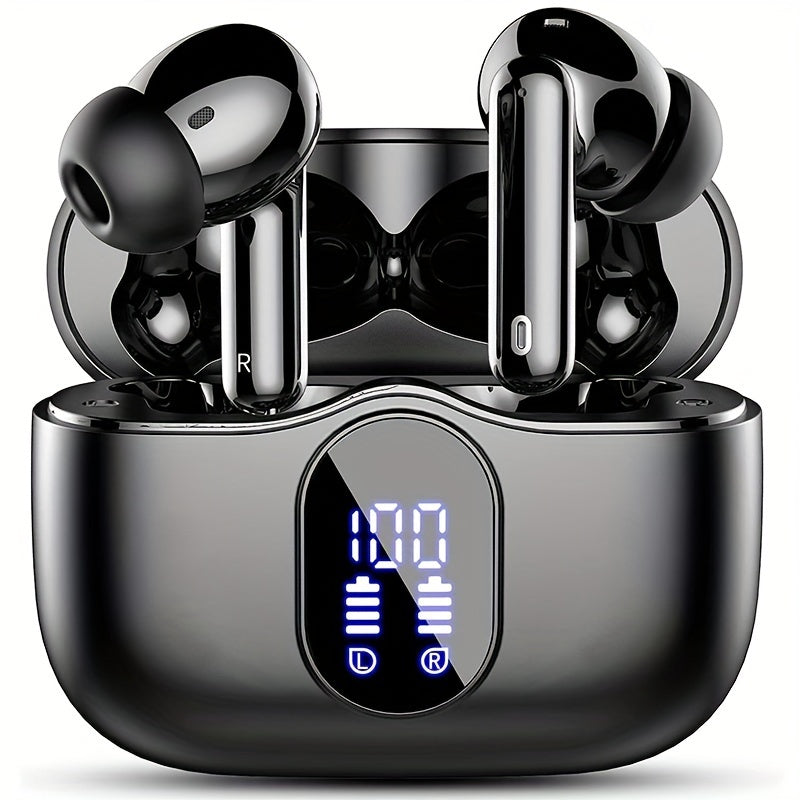 Bluetooth 5.3 Wireless Earbuds with Noise Cancelling Mic & LED Display, Deep Bass Stereo in-Ear Headphones, 36H Playback, Compatible with iPhone Android Laptop Tablet for Sports Gym Travel