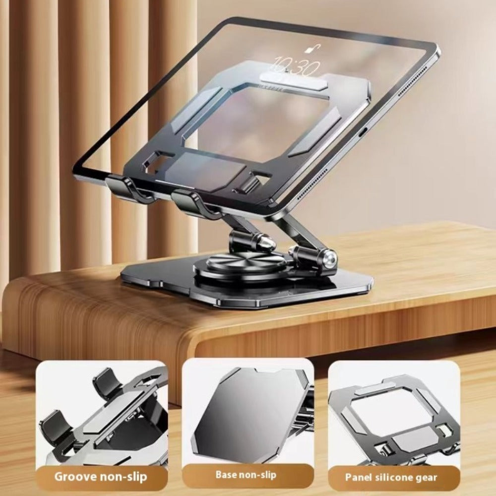 Adjustable Metal Tablet Stand, Rotating Folding Desktop Holder for iPad & Phone, Sturdy Iron Ergonomic Design, Perfect for Digital Art, Note-Taking & Video Calls – Black