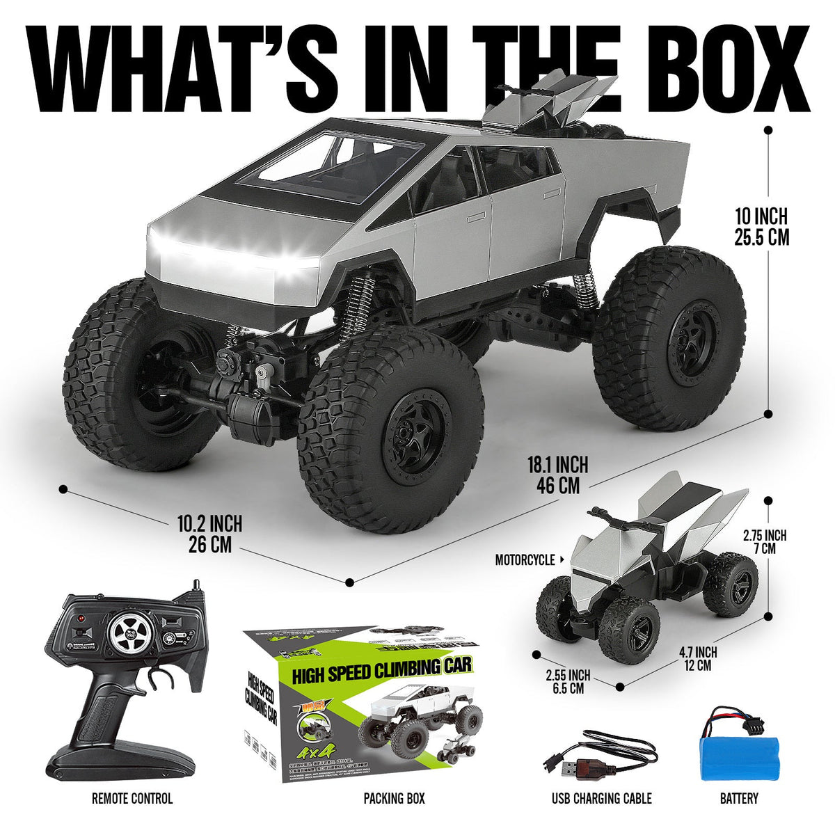18.1-Inch 4WD RC Monster Truck with Mini RC Motorcycle, All-Terrain