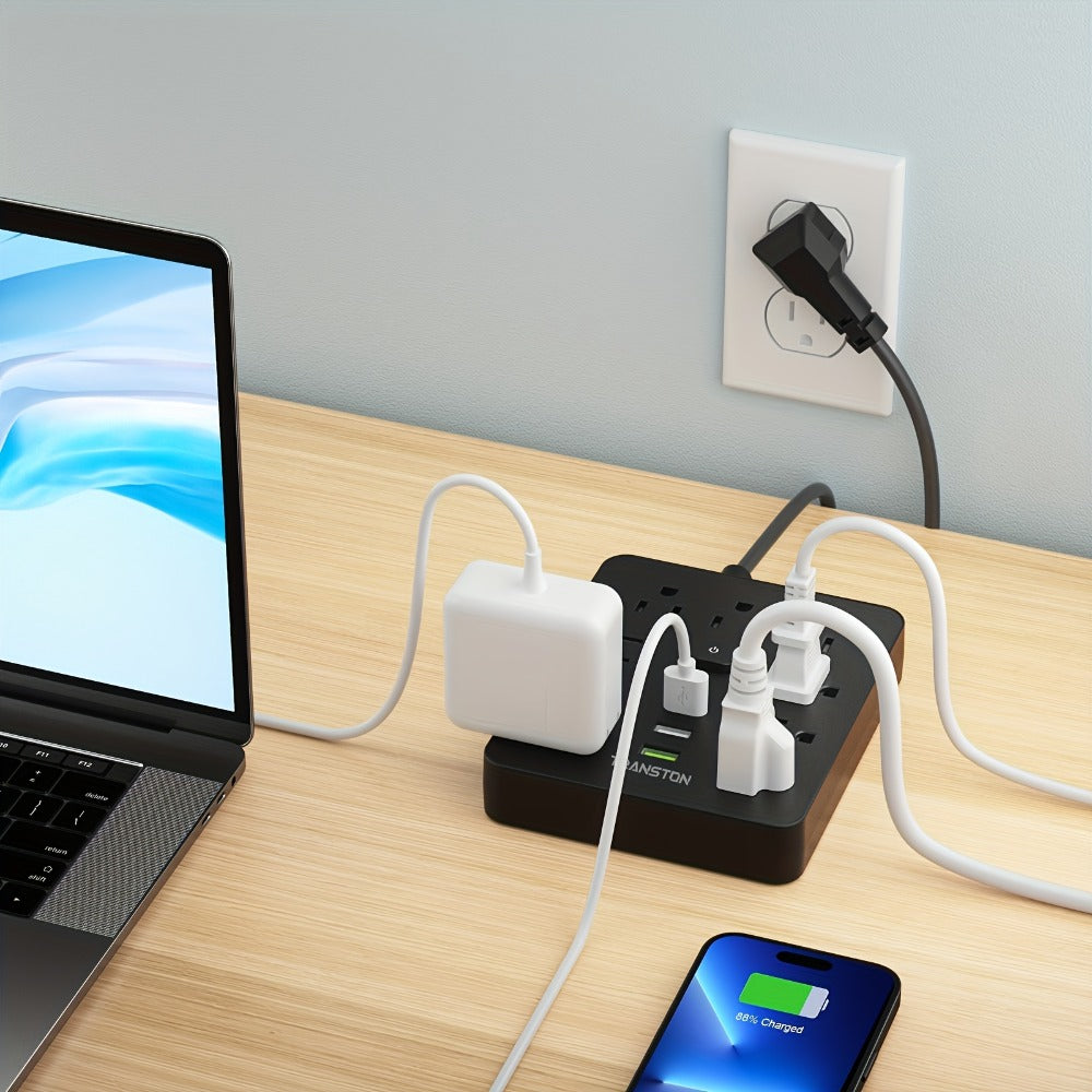 45° Tilt Plug Power Strip 12-in-1 Surge Protector with 9 AC Outlets & 3 USB Ports, 10ft Long Extension Cord, Advanced Overload Protection for Home, Office & High-Power Devices