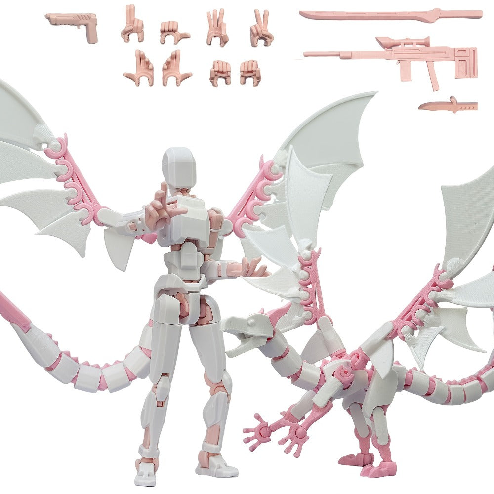 3D Printed Dragon Figurine 2-Piece Set – Articulated Flying Dragon with Movable Wings Poseable Fantasy Sculpture 4 Colors Desk Decor Gift for Gamers Adults Kids