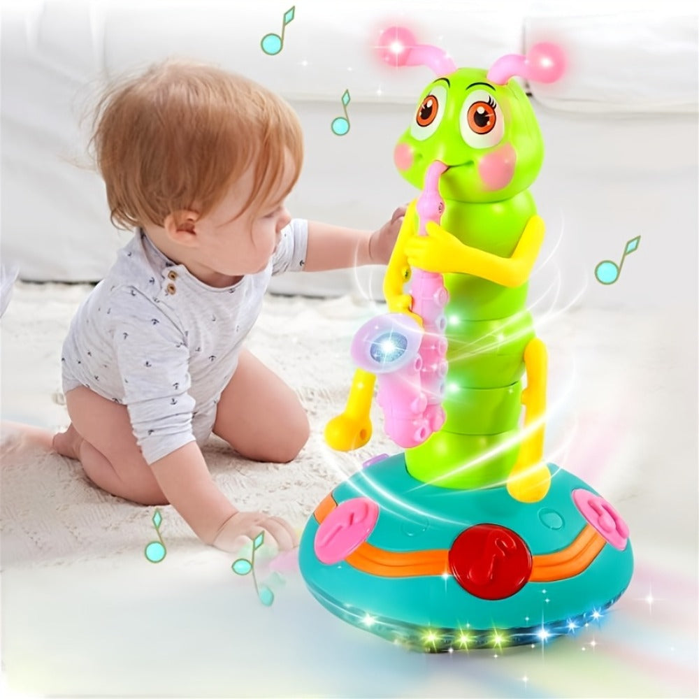 Caterpillar Saxophone Toy for Kids with LED Lights & Music - Electric Musical Instrument for Toddlers, Baby Sensory Play, Interactive Dancing Toy - Boys & Girls Birthday Christmas Gift