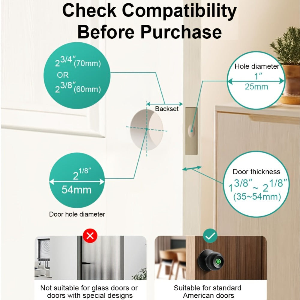 K10 Rechargeable Smart Door Knob with Fingerprint & App Control - 3-in-1 Keyless Entry, Entrance/Passage/Privacy Mode, Built-In Lithium Battery, No Battery Replacement, Matte Black & Brushed Nickel