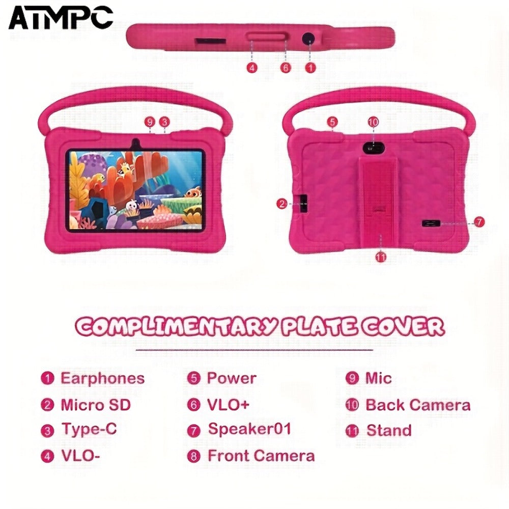 Kids Tablet 7 Inch Android 14, 4GB RAM 32GB ROM, Eye Protection HD Touchscreen, Drop-Proof Silicone Case, Parental Controls, WiFi Learning Tablet for Boys & Girls, Educational Gift for Toddlers Ages 3-12, Dusty Rose