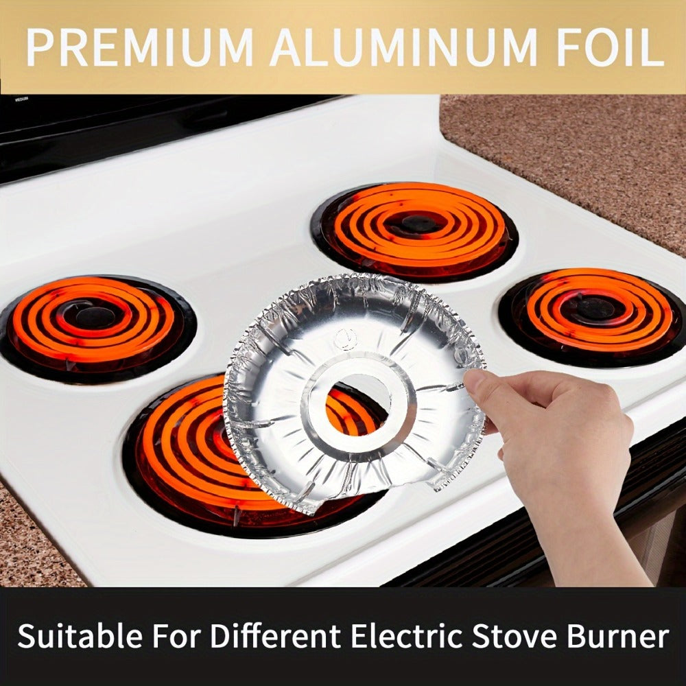 Aluminum Stove Burner Liners 50 Pack – Disposable Electric Stove Burner Covers Round Foil Bibs 25Pcs 6 Inch + 25Pcs 8 Inch Keep Electric Range Clean from Grease Oil and Food Spills