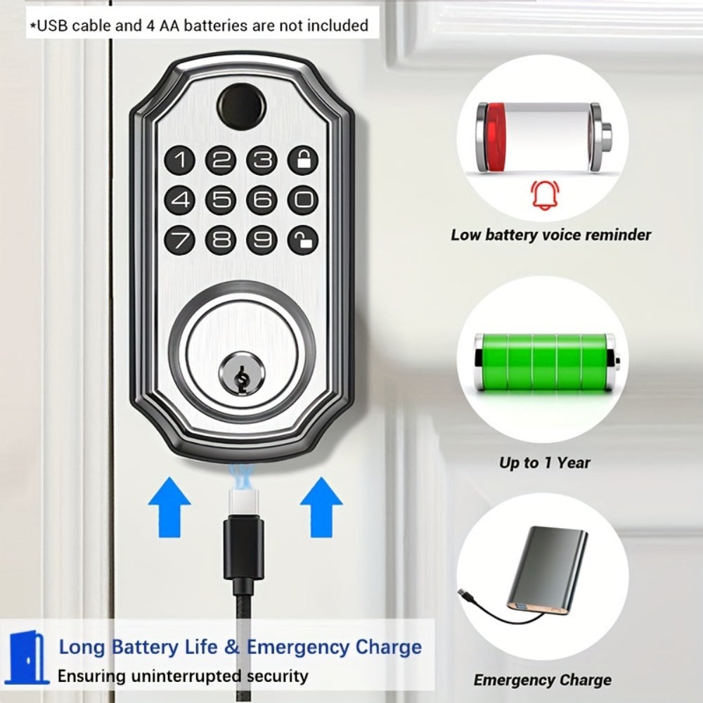 Voice Guided Keypad Deadbolt with Fingerprint, PIN, One-Time Visitor Code & Key, Backlit Keypad, Auto Lock, Long Battery Life, 15-Min DIY Install, Stainless Steel Front Door Lock for Home Airbnb