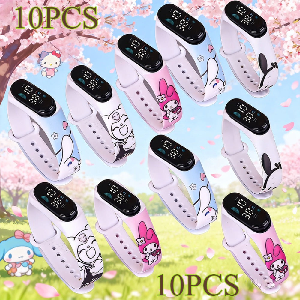 Kids Electronic Watch Set, 10 Pieces with Kuromi and My Melody Designs