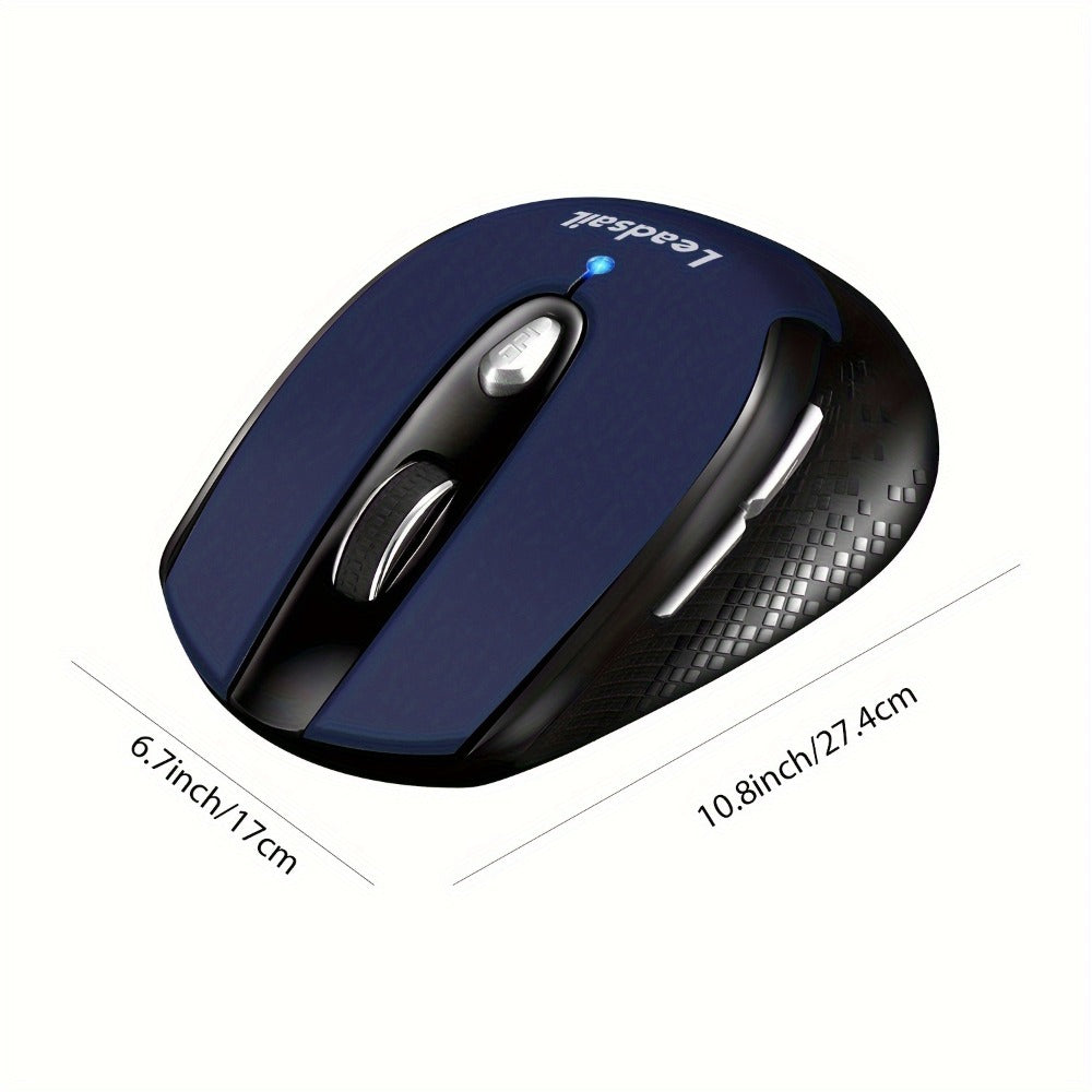 Wireless Ergonomic Mouse 2.4G USB – 6 Buttons, 3-Gear DPI 1200/1400/1600, Left-Side Shortcut Keys, Plug & Play for PC, Mac, Laptop, Office & Home | Dark Blue, Light Blue, Gold