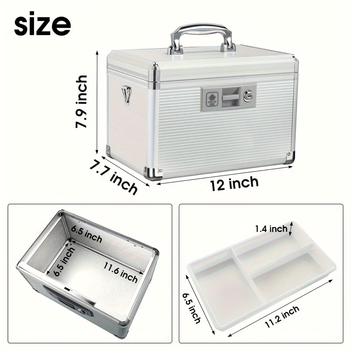 Aluminum Alloy Lockable Medicine Box – Double Layer Large Capacity Storage Box with Key Lock, Handle & Tray for Medicines, Documents & Valuables, 10"/12"/14"/16" Home Security Box
