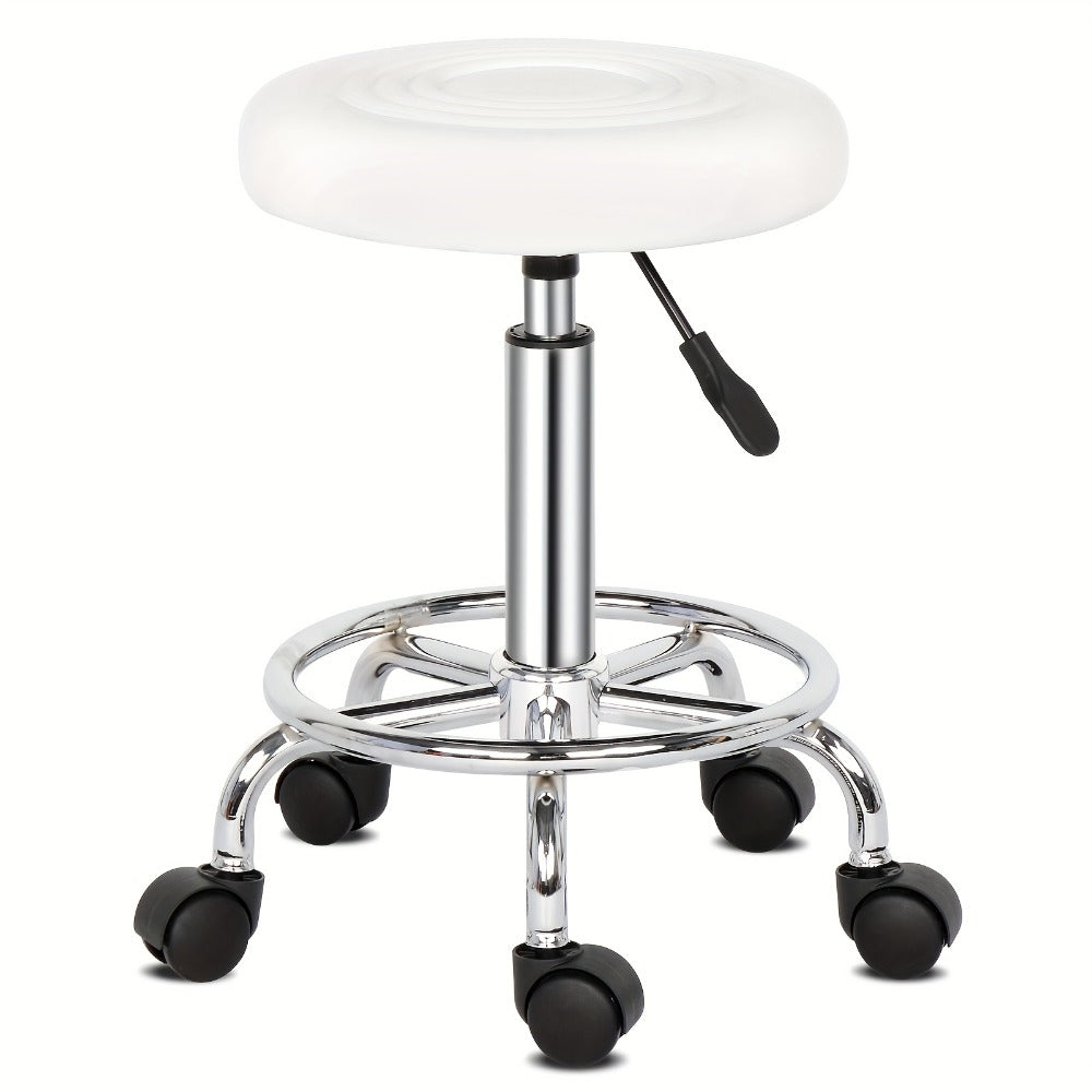 360 Swivel Bar Stool with Footrest Round Cushioned Sponge Seat Chrome Base Counter Stool Kitchen Island Home Bar Nail Salon Beauty Studio White Black
