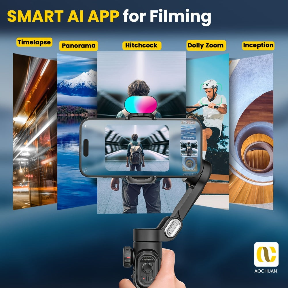 3-Axis Gimbal Stabilizer for Smartphone iPhone Samsung Android Ultra Lightweight Foldable Portable Vlogging Video Creator Gimbal AOCHUAN Smart XE Combo