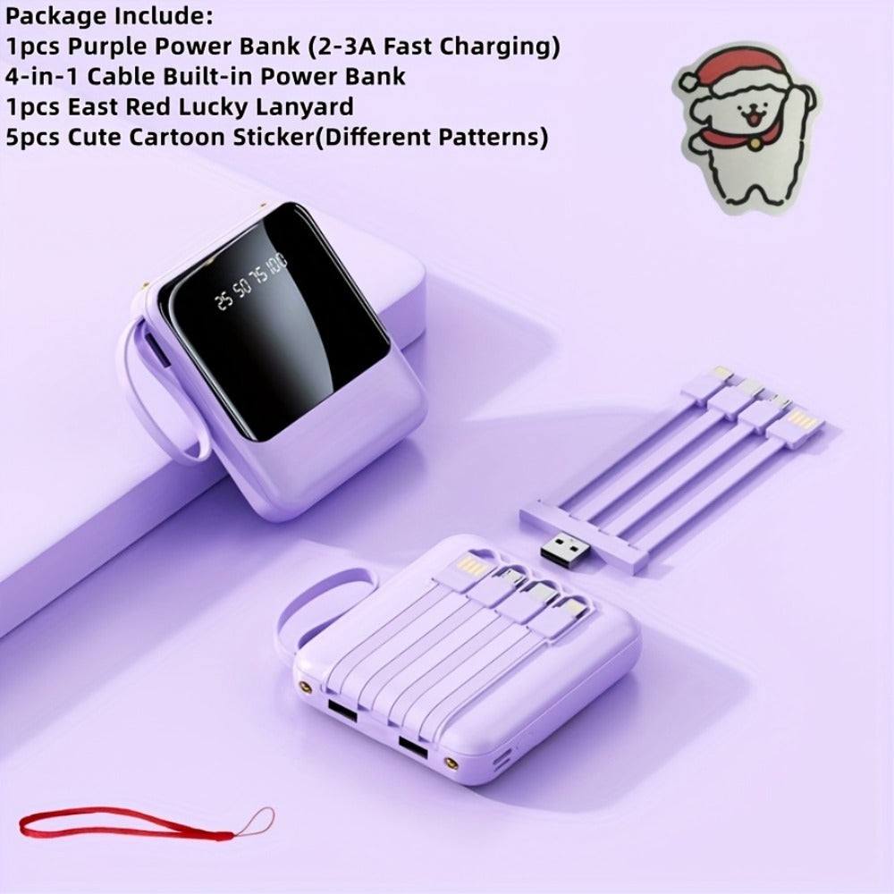 10000mAh Power Bank Built-in 4-in-1 Cable 22.5W Super Fast Charging Slim Mini Portable Charger for iPhone Android Samsung – Compact Travel Battery Pack USB-C Micro Lightning