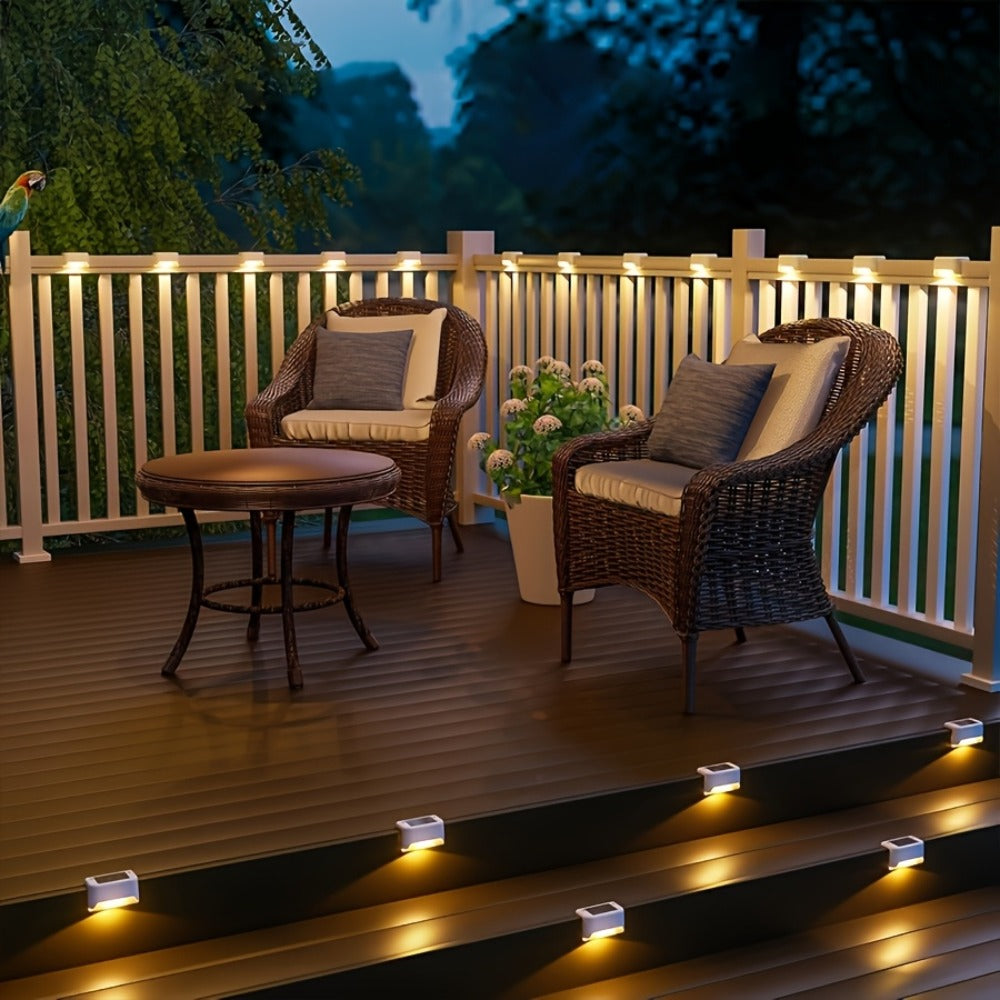 Solar Deck Lights Outdoor Waterproof Auto On Off – Warm White LED Step Stair Fence Lights 800mAh 12-Hour Runtime for Patio Balcony Yard Driveway Garden Black White Brown 8 16 32 Pack