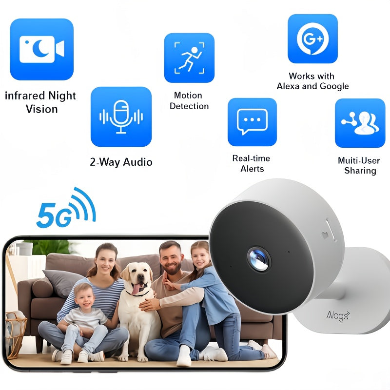 2K 3MP Card-Style WiFi Security Camera Indoor 5G & 2.4G Dual Band Night Vision Motion Detection Two-Way Audio Alexa Google Home Compatible Cloud & SD Card Storage CW1303