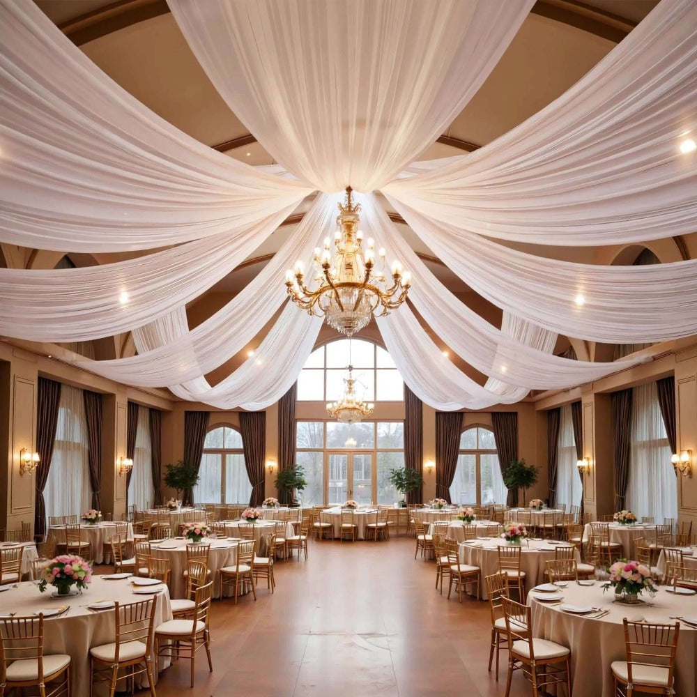6-Pack Chiffon Ceiling Drapes for Wedding 63x118in - Sheer Polyester Backdrop Curtains with Rod Pockets for Wedding Arch, Party Stage, Photography, Ceremony & Event Decoration Swag