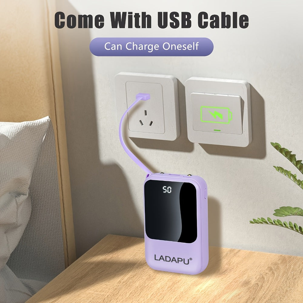 10000mAh Mini Power Bank 4 Built-In Cables Ultra-Bright LED Digital Display – 22.5W Super Fast Charging Multifunctional Portable Charger for Outdoor Travel, Compatible with iPhone Android Samsung