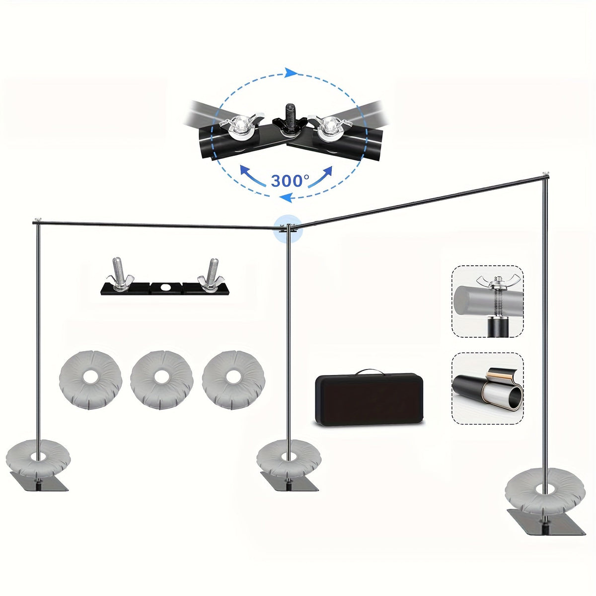 Background Support Stand System 19x6.5Ft 300° Rotating Connector Dual Crossbar with 6 Clamps 3 Weights Carrying Bag for Photography Studio Weddings Events