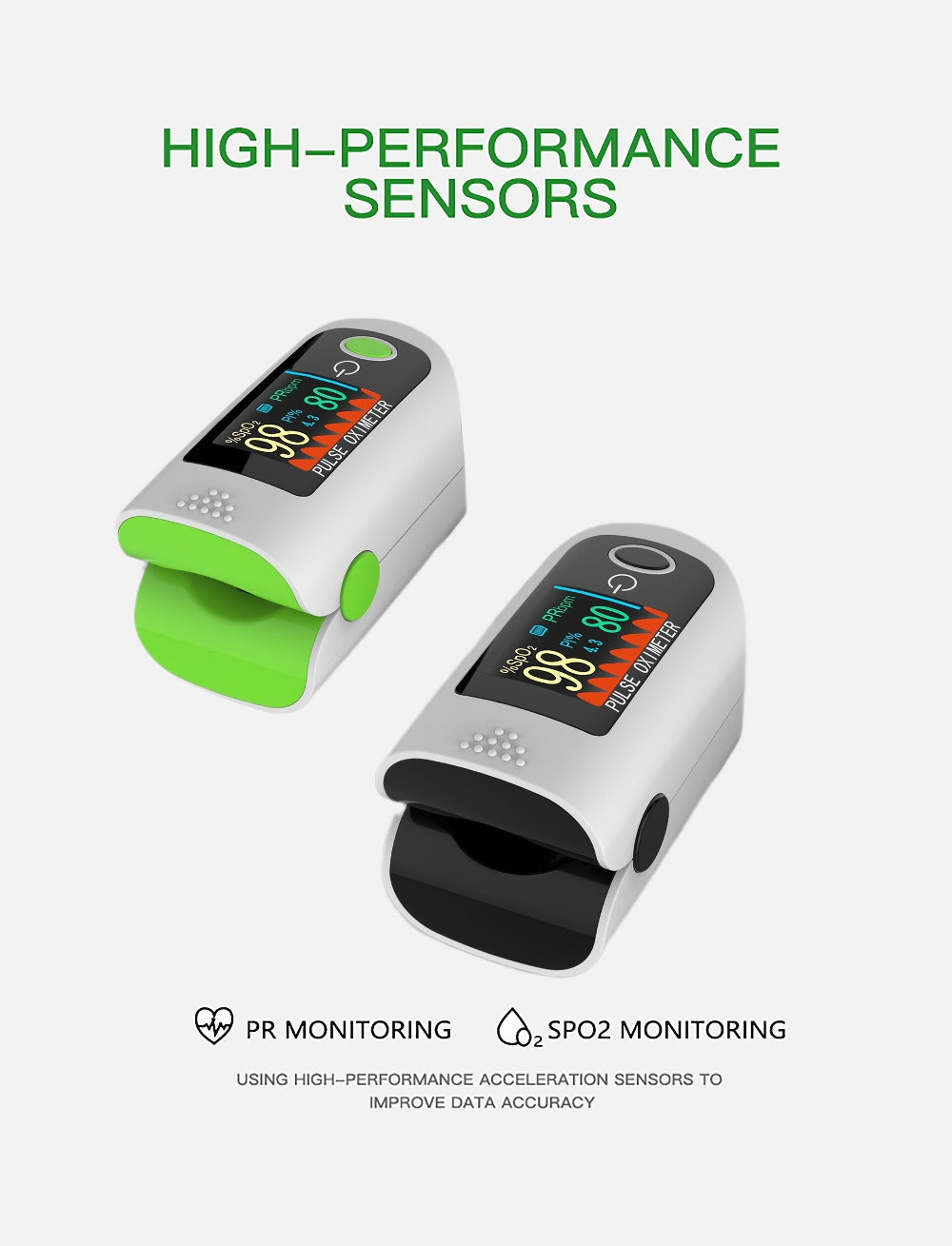 Fingertip Pulse Oximeter 2-Pack, Digital Blood Oxygen Saturation Monitor with SpO2 Heart Rate & Perfusion Index Display, Battery-Powered Portable Finger Oximeter for Home Use & Sports, Black or Blue