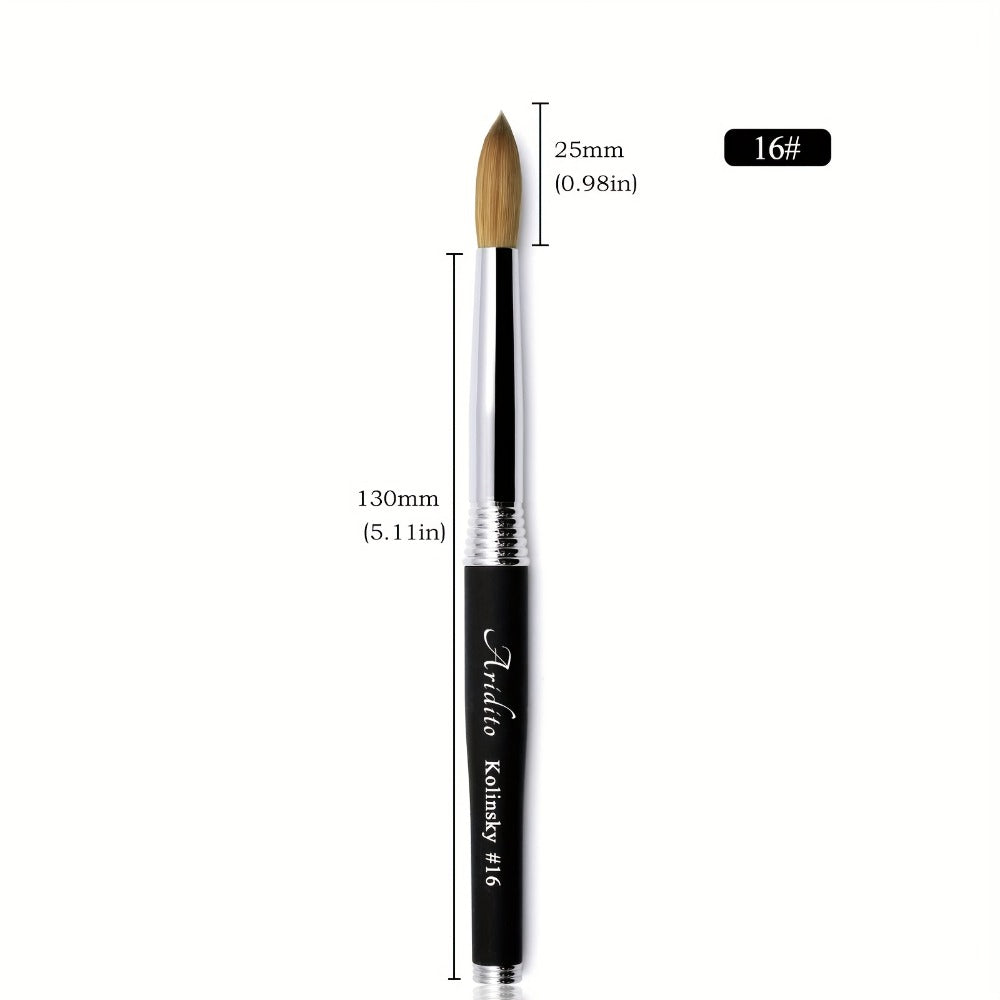100% Pure Kolinsky Round Head Acrylic Nail Art Brush Black Metal Handle Size 12 14 16 18 – Professional Nail Extension & Acrylic Powder Application Brush