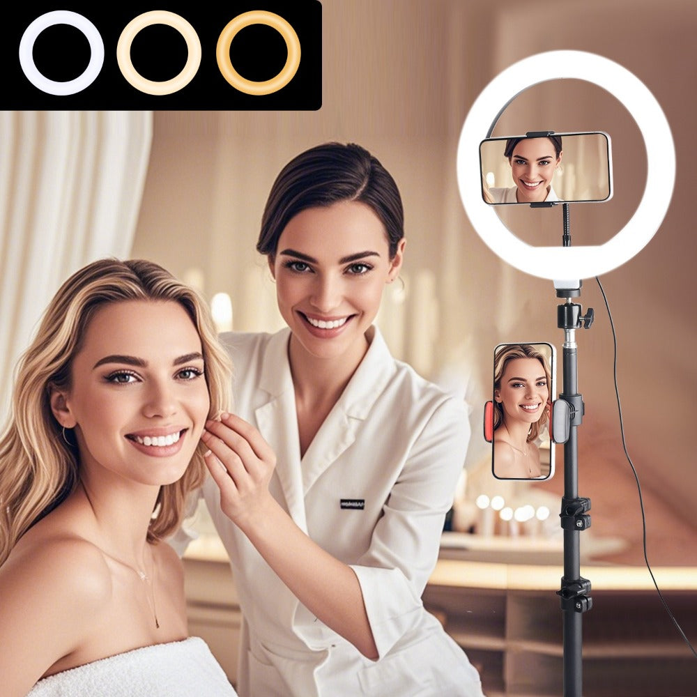 Selfie Ring Light 10/12 Inch with 42-Inch Retractable Tripod Stand | USB Powered, Cold Shoe Mount, Compatible with Smartphone, Camera & Webcam for YouTube, Instagram, TikTok & Live Streaming