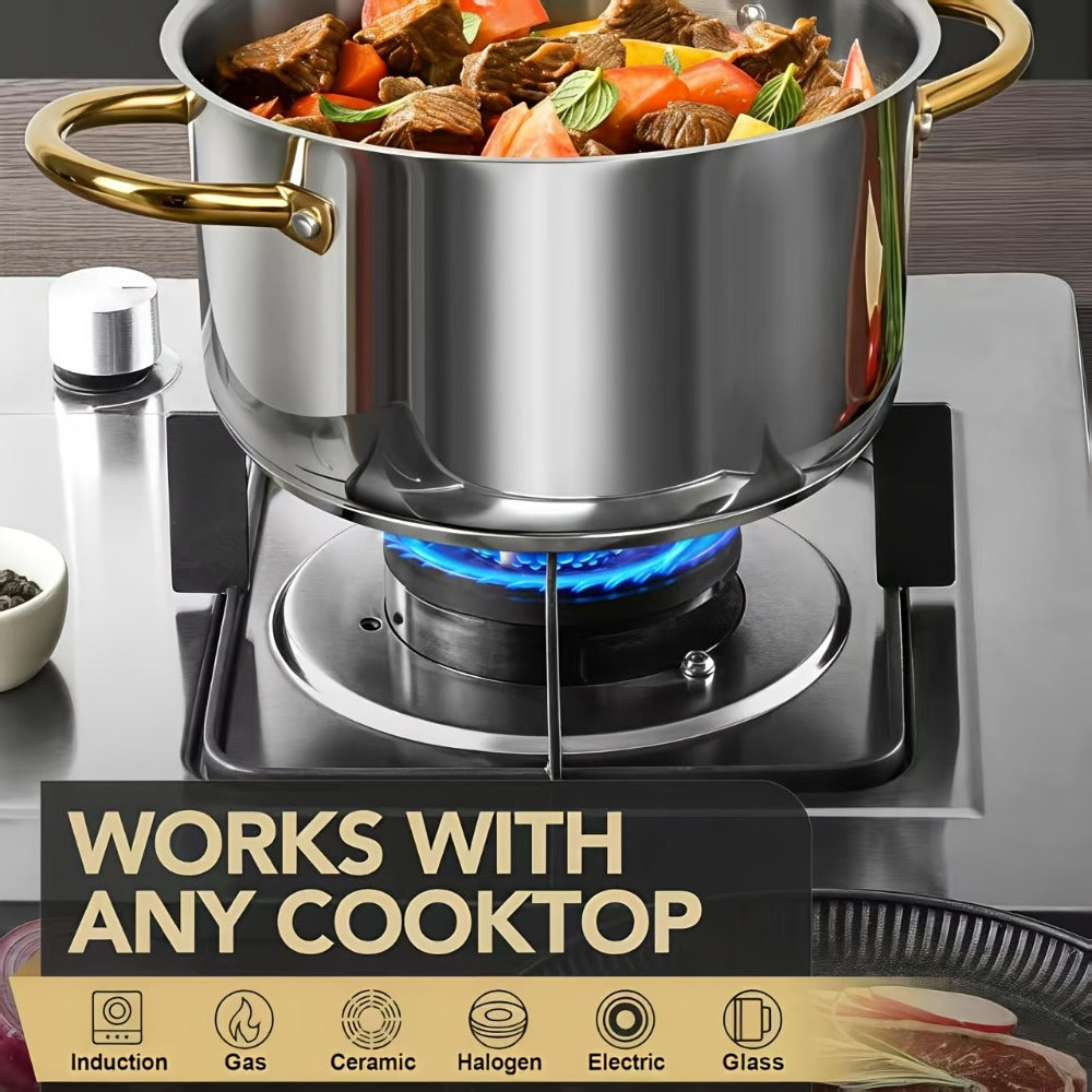 Stainless Steel Non-Stick Cookware Set 1 11 & 13 Piece – Non-Toxic Dishwasher & Oven Safe Kitchen Cooking Set | Frying Boiling Stir-Fry Pots and Pans | Golden Silver Pink Orange Home & Catering