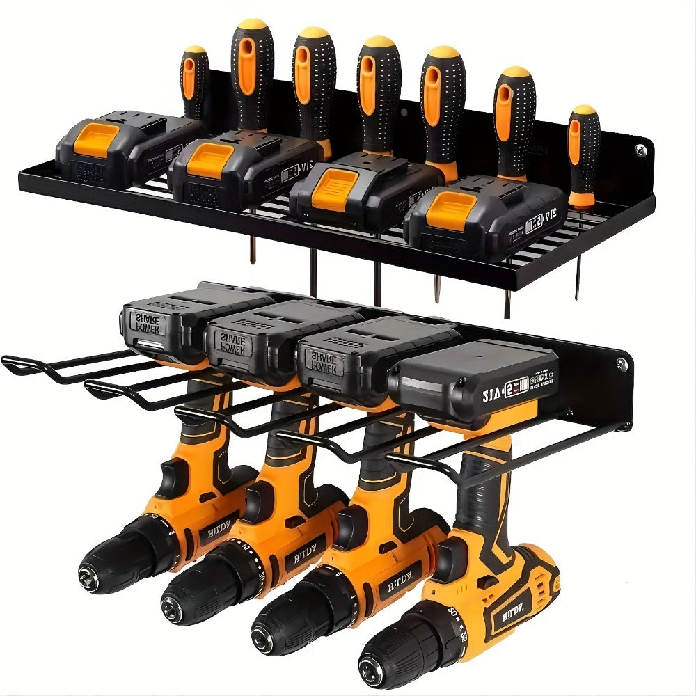 Wall Mounted Power Tool Organizer Rack – Heavy Duty Metal Drill Holder with 2/3/4 Layer Floating Shelf | Garage Tool Storage for Cordless Drills, Screwdrivers & Power Tools | No Electricity Needed