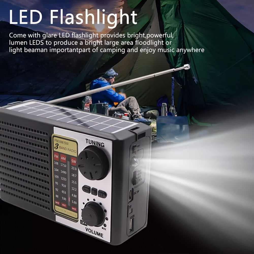 Solar Powered Portable AM/FM/SW Radio with MP3 Player, LED Display, USB Charging, One-Touch Recording & Ergonomic Handle, Multi-Band Digital Tuner for Camping Hiking Emergency Outdoor Use
