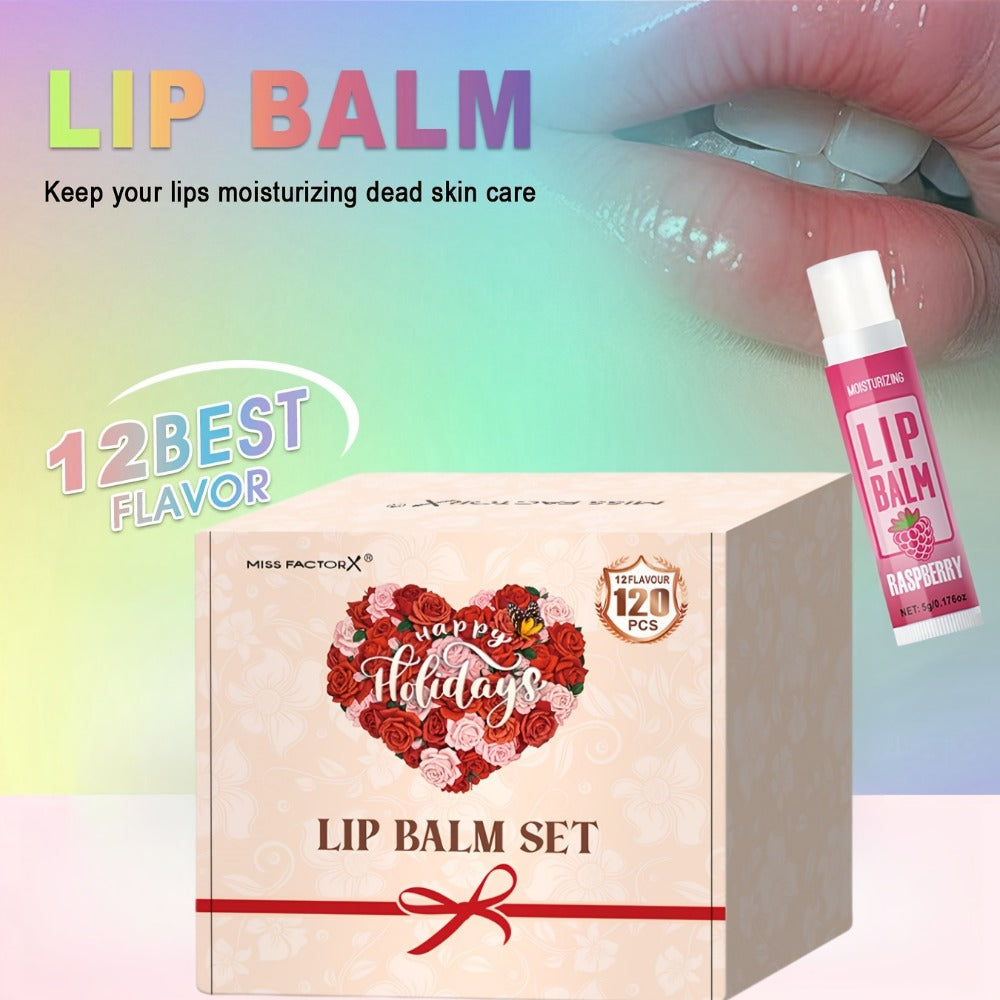 Moisturizing Lip Balm Bulk Set 120 Pcs — 12 Flavors Lip Butter with Jojoba Oil, Glossy Natural Shine Long-Lasting Hydration for All Skin Types, Holiday Party Favor Gift for Women Girls