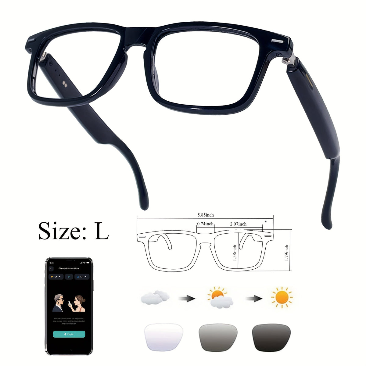 AI Smart Glasses with Real-Time Translation for 160+ Languages, ChatGPT Voice Assistant, HD Calls & Hi-Fi Music – Open-Ear Audio Glasses for Men & Women