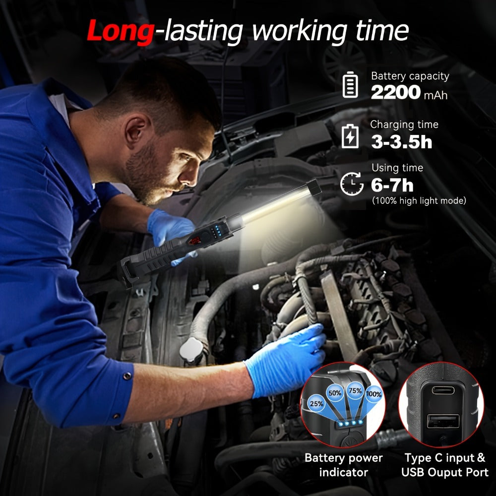 COB LED Work Light Magnetic Base Rechargeable USB 20000 Lumens 7 Modes 180° Rotation Portable Hanging Flashlight with Built-in Battery Power Bank Function for Workshop Garage Car Repair 1/2/4 Pack