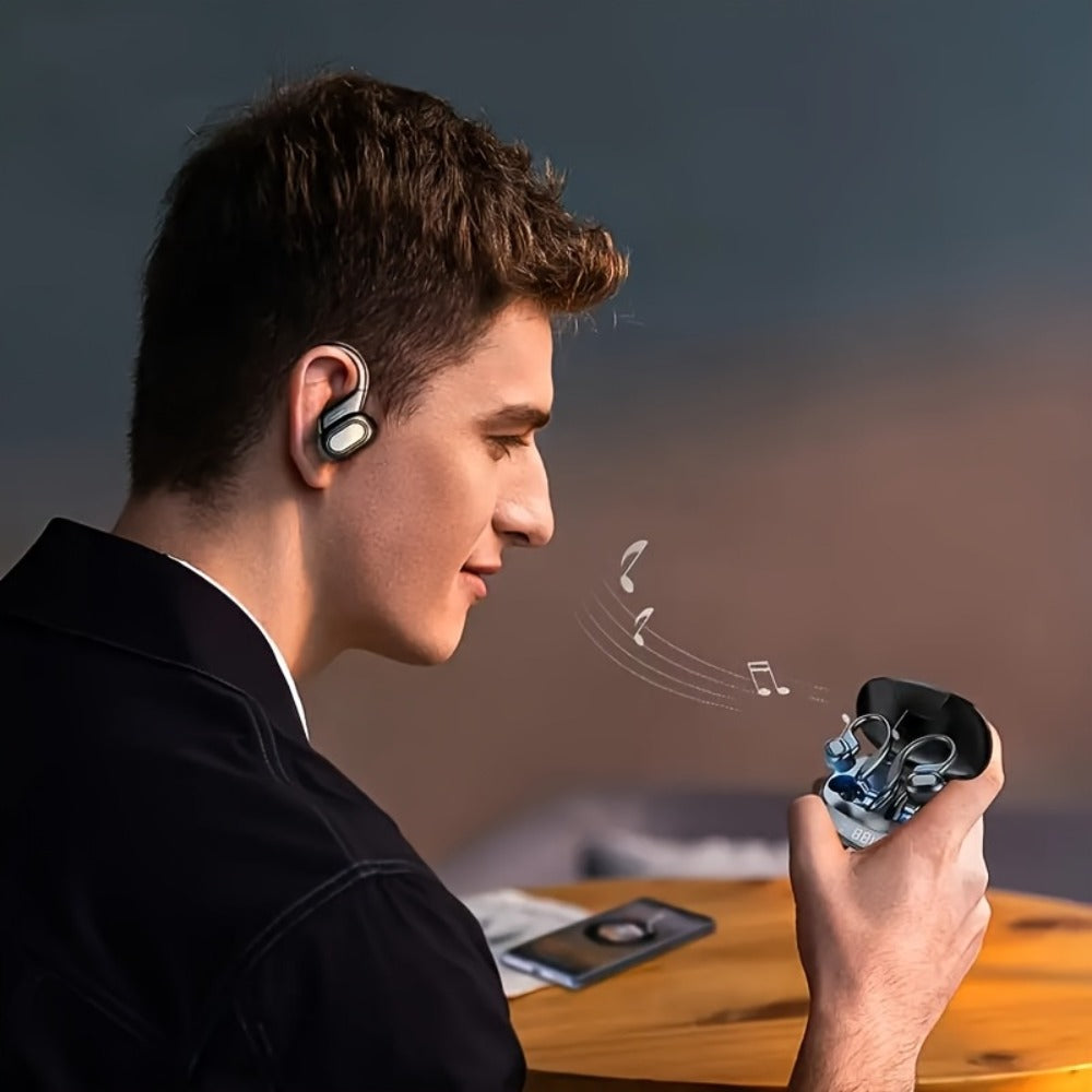 Sport Ear Hook Wireless Earbuds Bluetooth 5.4, Open-Ear Sports Earphones with Mic, 24H Playtime, LED Display Charging Case, Running Fitness Earbuds for Men Women, Black