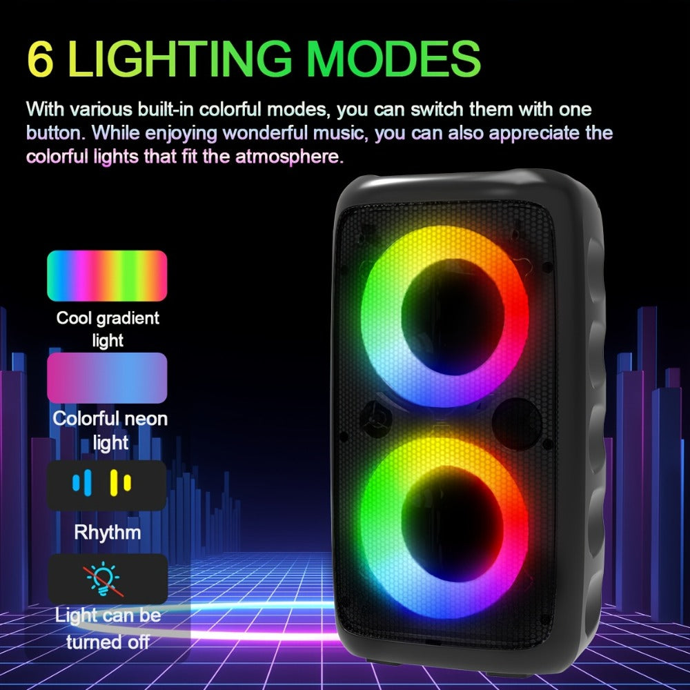 KTS-1265 Portable Wireless Bluetooth Dual Speaker with RGB Colorful Ambient Lighting, 2400mAh Battery, Bass Boost Stereo Sound, USB-C Rechargeable, for Parties Camping Home Gatherings Karaoke