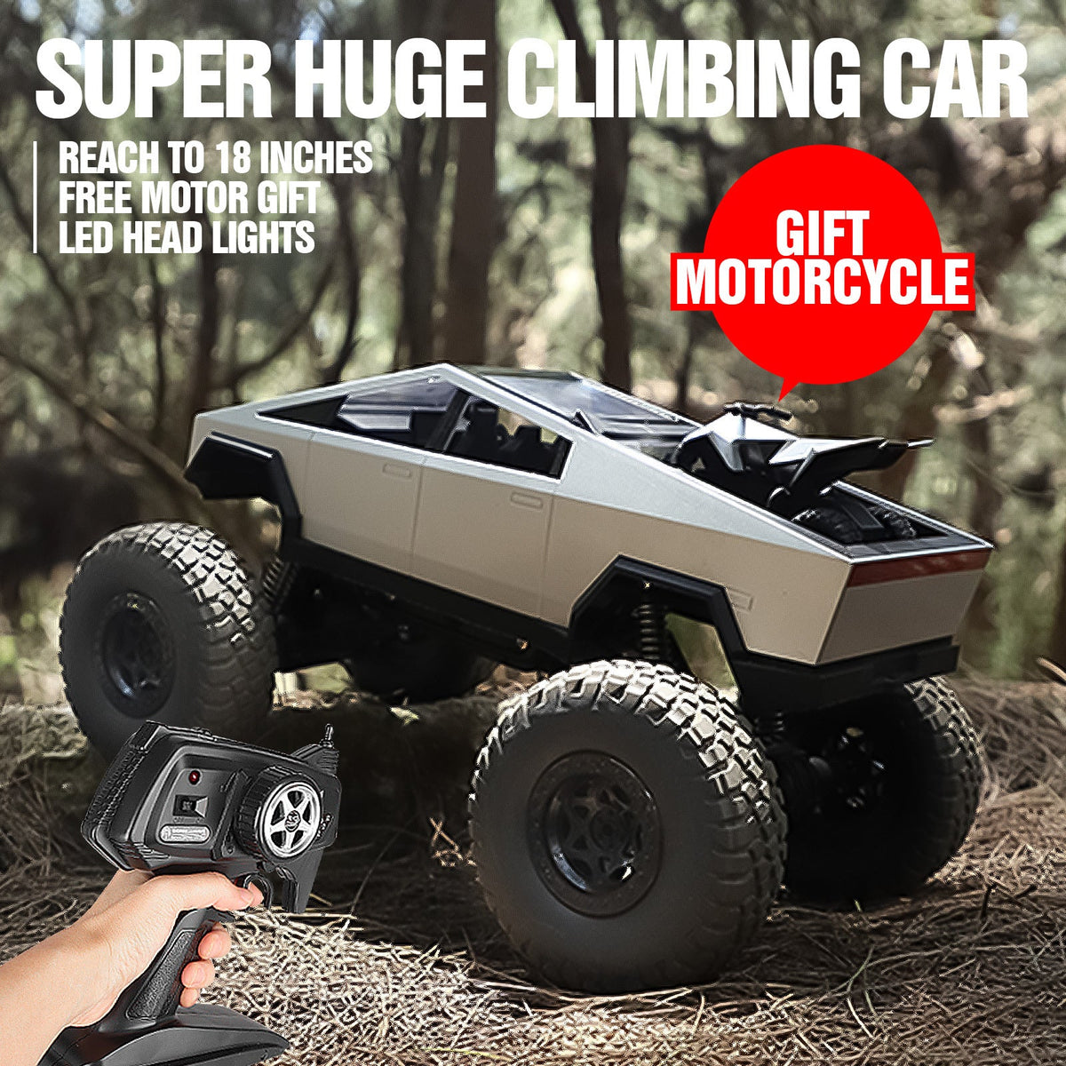 18.1-Inch 4WD RC Monster Truck with Mini RC Motorcycle, All-Terrain