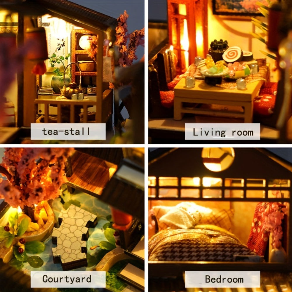 DIY Sakura Garden Wooden Miniature House Kit with Tatami-Style Interior