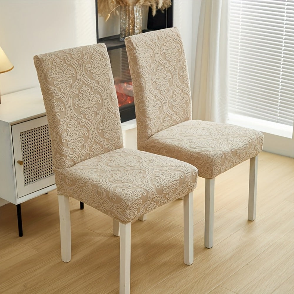 Dining Chair Covers Stretch Velvet Washable Removable Slipcovers Set of 4 or 6 for Kitchen Home Hotel Banquet — Elastic Band Silver Fox Velvet 200GSM