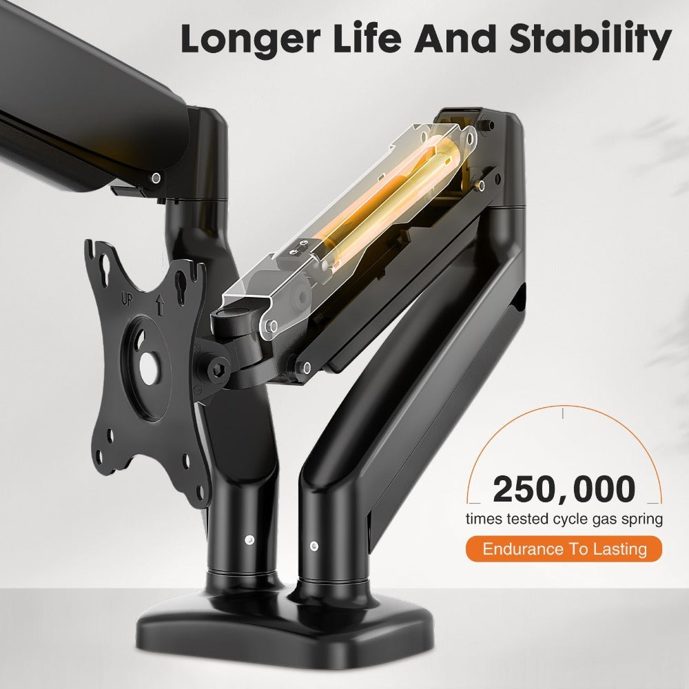 Gas Spring Monitor Arm Single Dual, Ergonomic Desk Mount for 13-32 Inch Screens up to 17.6 lbs, Adjustable Height, 360° Swivel, Full Motion VESA Monitor Stand for Home Office