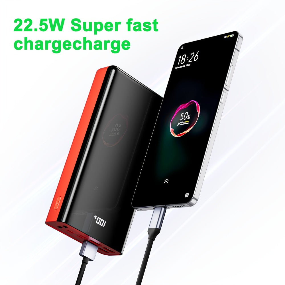 4-Port 100000mAh High Capacity Power Bank 30000mAh 50000mAh 80000mAh, Type-C Fast Charging LED Display Outdoor Emergency Backup Battery Pack for iPhone Android Samsung Tablets – Black Red Available