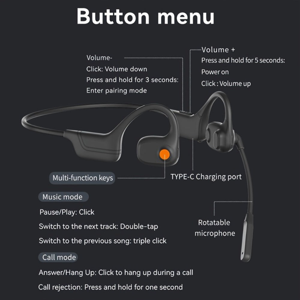 Open-Air Conduction Wireless Business Earphones Dual ENC Noise Canceling Microphones 10H Playtime for Calls Work Driving Online Meetings Outdoor Cycling Cream Black