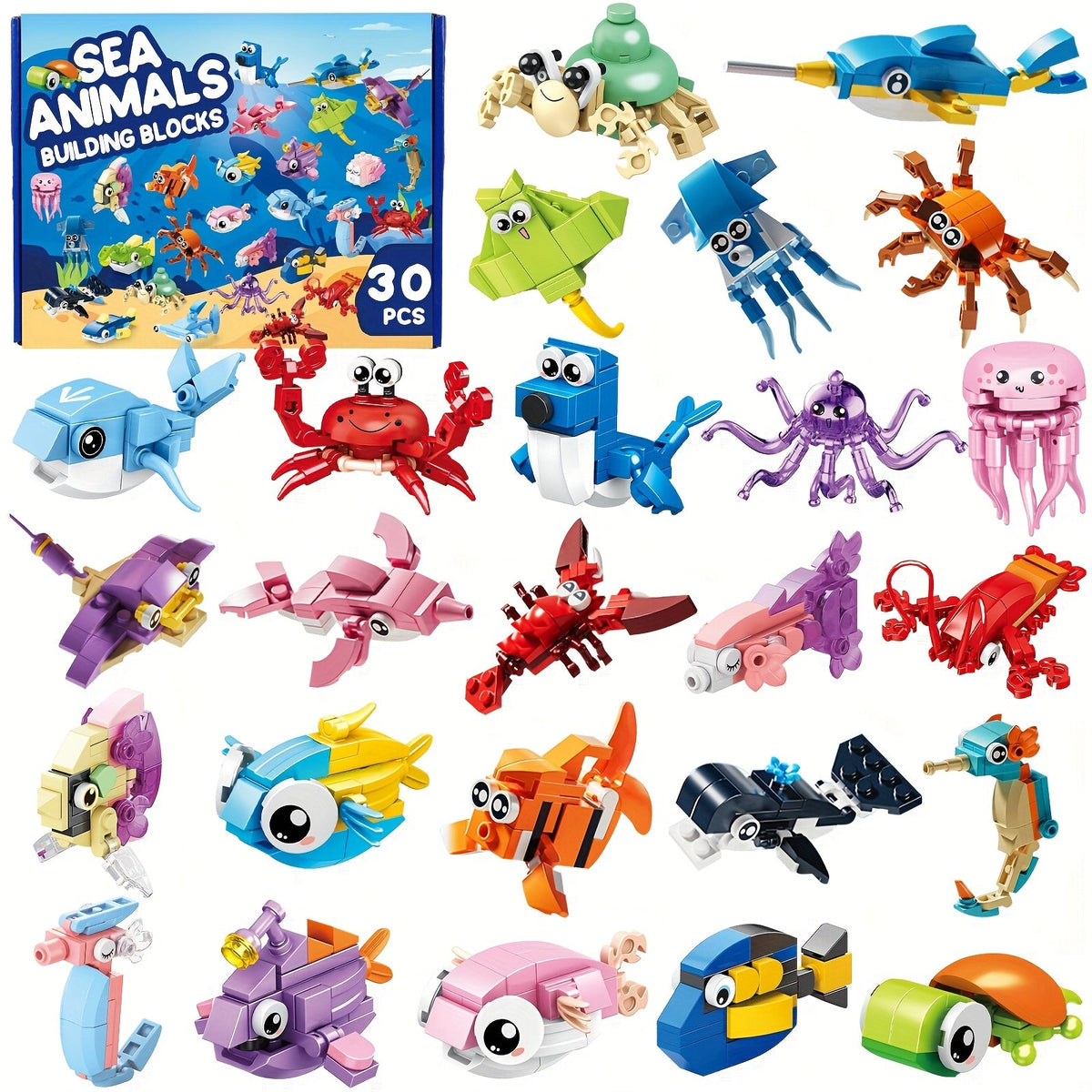 30-Pack Ocean Mini Building Block Sets for Party Favors