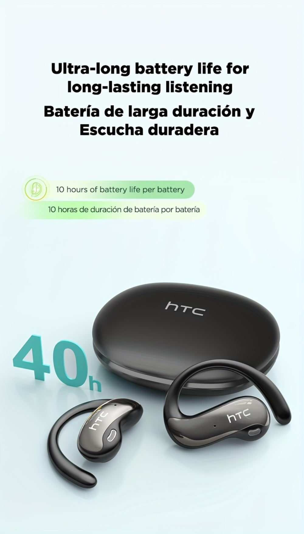 HTC NE19 AI Translation Earbuds TWS 134 Languages, Open-Ear Wireless Bluetooth 5.4 HiFi Audio, Long Battery Life Hands-Free Earphones for Travel Business Sports Casual Daily Use