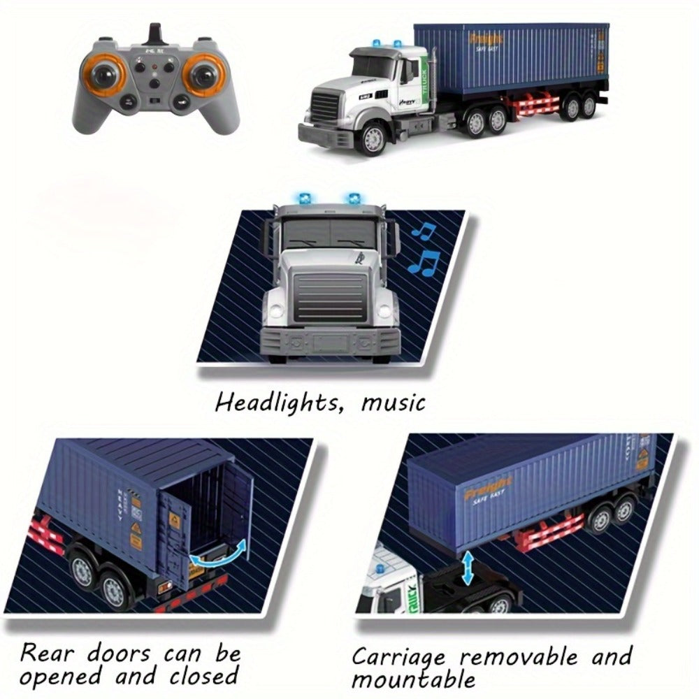 RC Semi Truck, 1:24 Scale 23.6-Inch Remote Control Container Truck with 2.4G & USB Charging