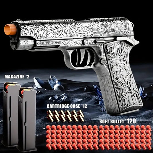Soft Bullet Toy Gun Pistol with 120 Bullets 12 Shells & 2 Magazines – Hollow Hanging Foam Blaster for Kids Boys Girls Ages 6+, Outdoor Shooting Game Birthday Halloween Christmas Gift Pink or Khaki