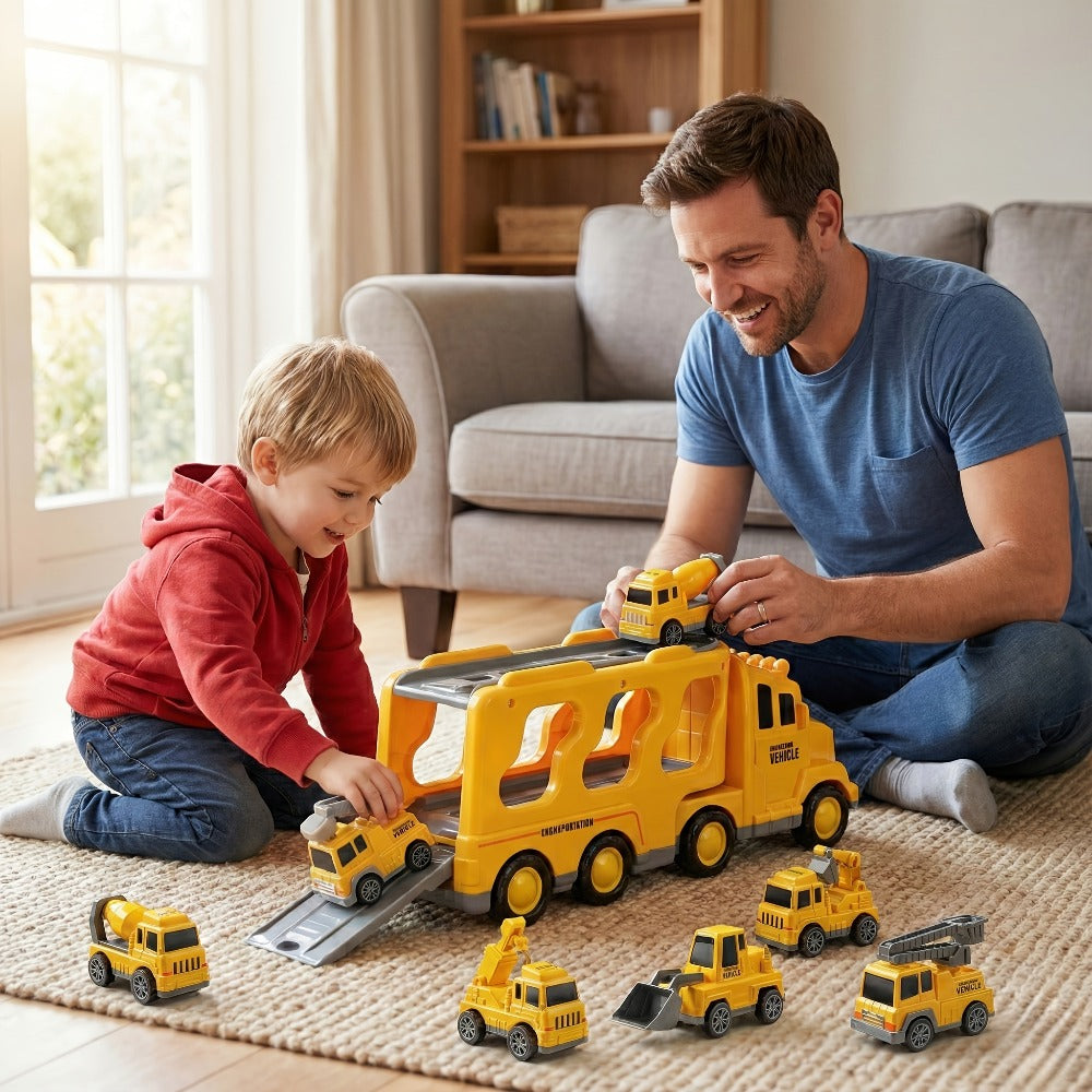 Toy Vehicle Set with 1 Large Car and 6 Small Cars, Four Theme Options