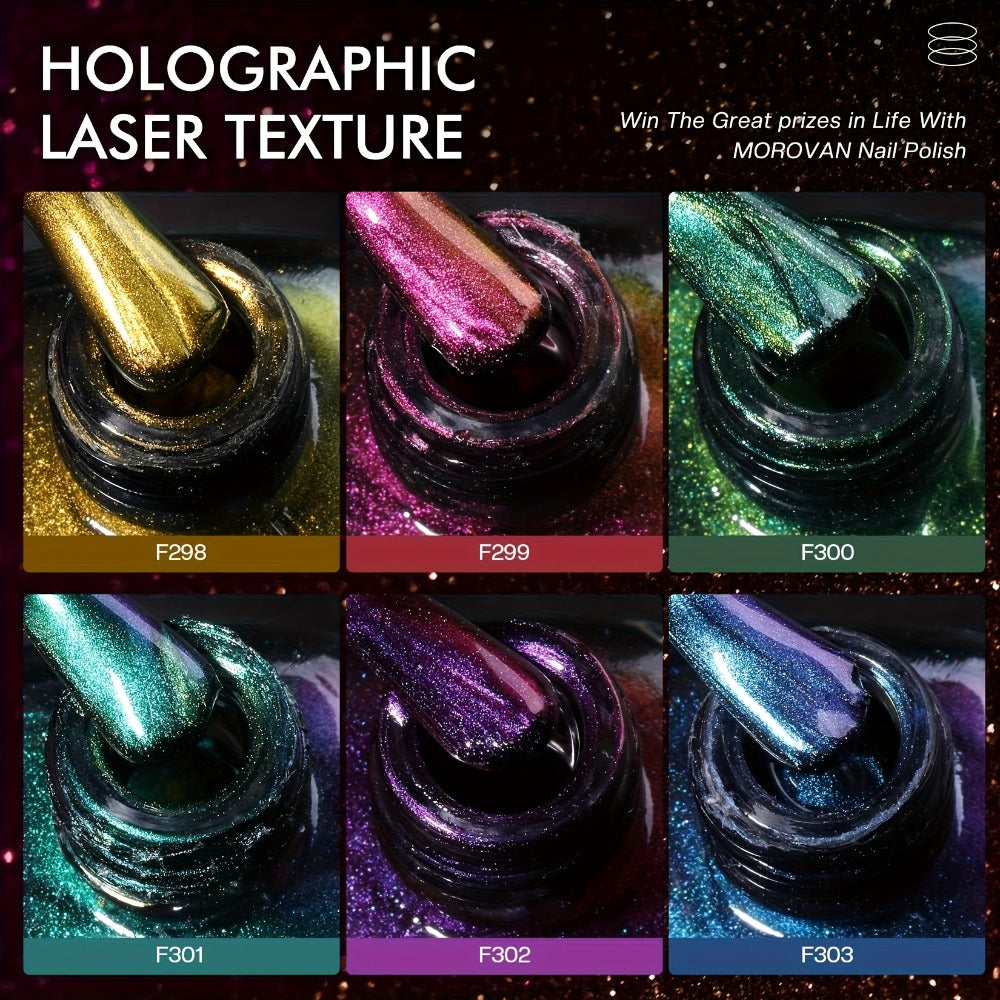Holographic Nail Polish Set 6pcs Air Dry No UV Lamp – Metallic Glitter Rainbow Shimmer Lacquer 0.25oz, Finger & Toenail Polish Kit, Nail Art Gift Set for Women Girls by Morovan