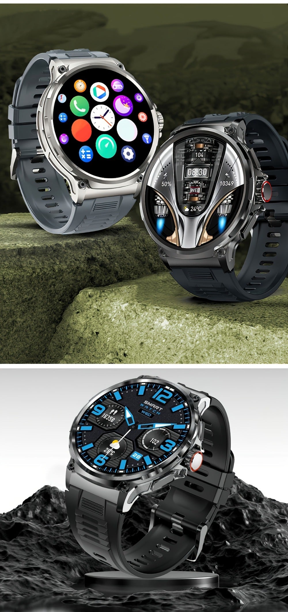 710mAh Long Battery Outdoor Sports Smartwatch for Men – 360x360 HD Screen Wireless Calling High-Quality Speaker Music Control Sports Tracking Sleep Monitor Dynamic Dial Silver Black Gift