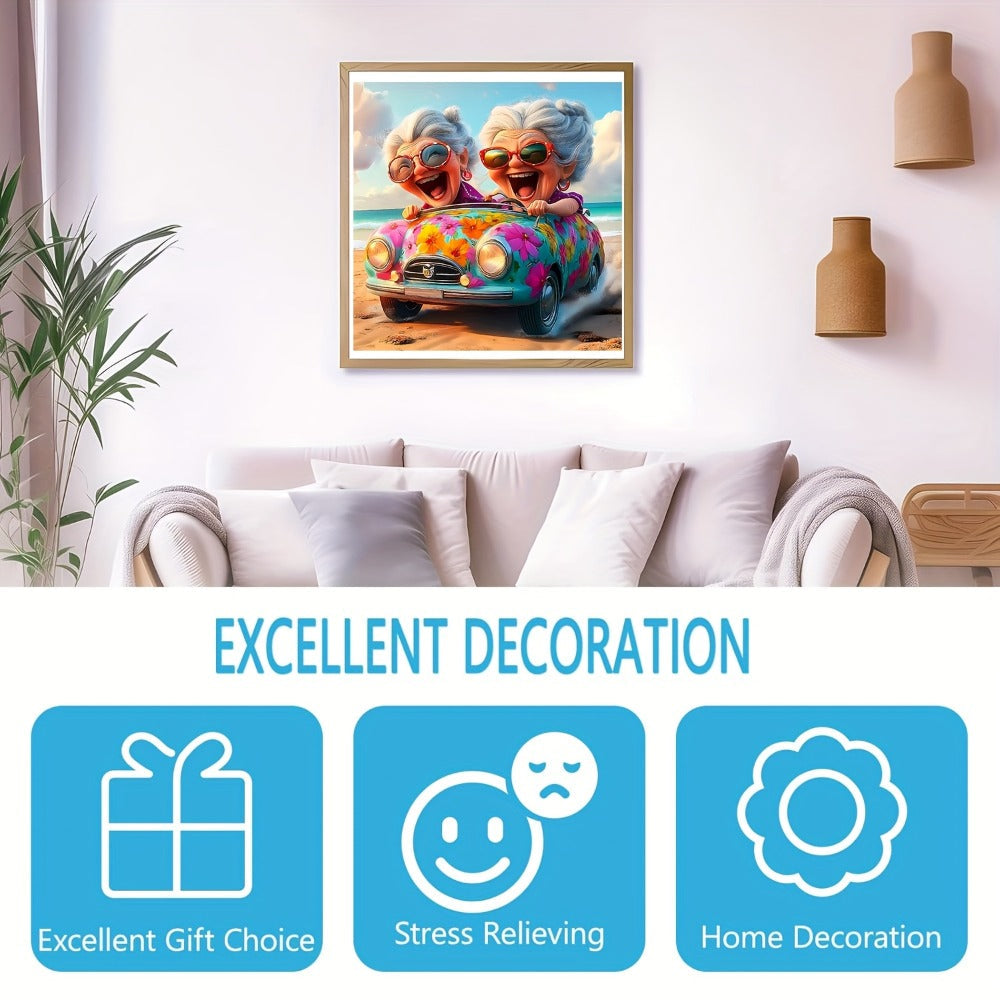 Wooden Jigsaw Puzzle, Happy Old Lady Artwork with Irregular Pieces in S and L