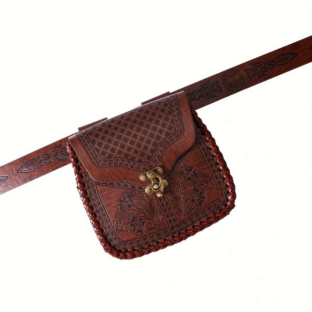Dragon-Embossed Faux Leather Waist Bag for Renaissance Faire and Cosplay